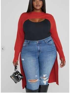 Fashion To Figure Orange Cropped Front Pullover Duster Sweater Plus Size 1 NWT